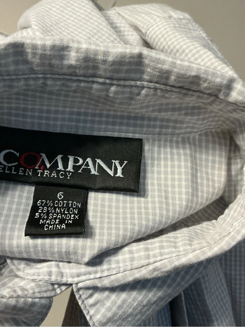 Ellen Tracy Small-Check Light Gray Dress Shirt